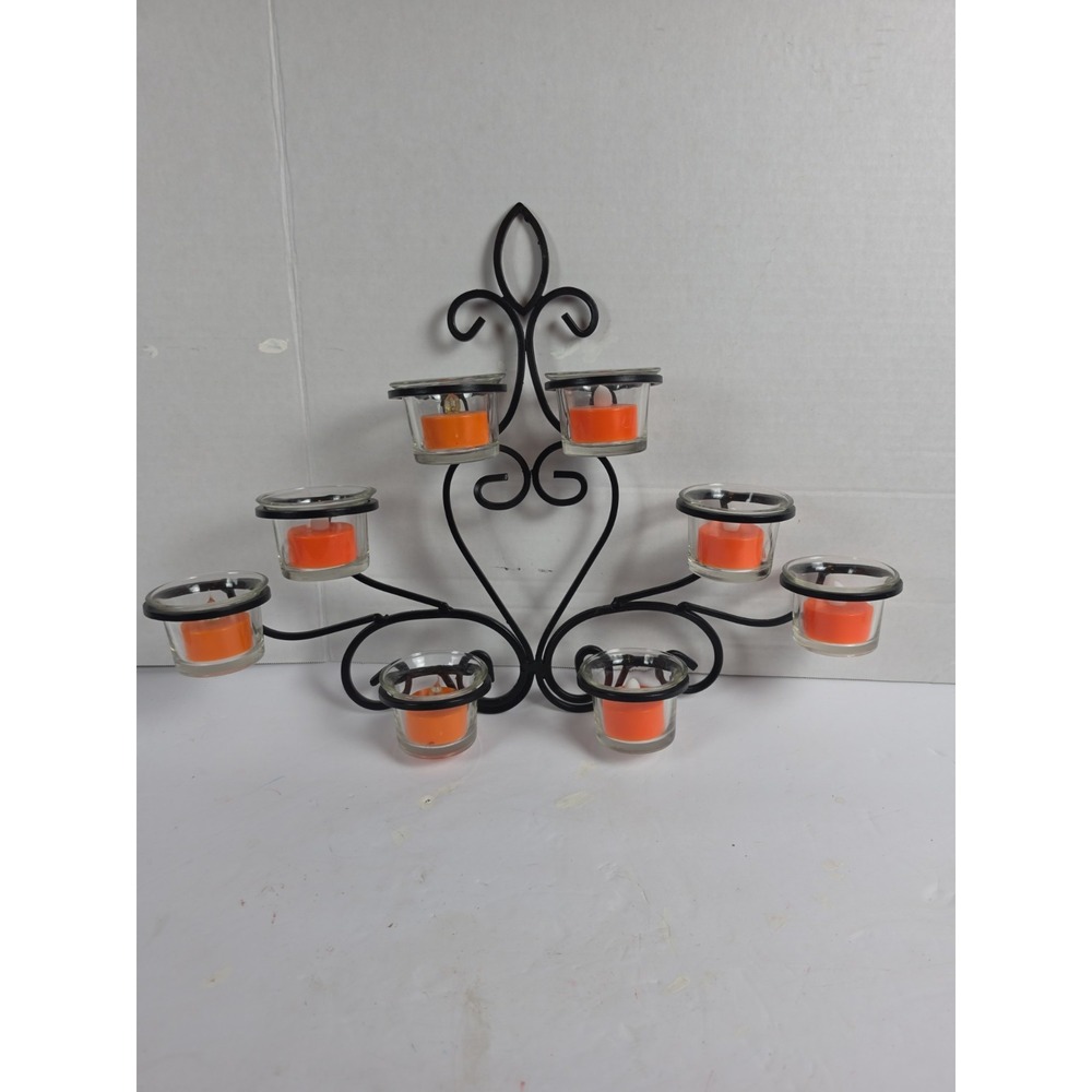 Scrolled Iron Tealight Wall Sconce 16" x 12" Fleur De Lis Witchy Wrought Iron